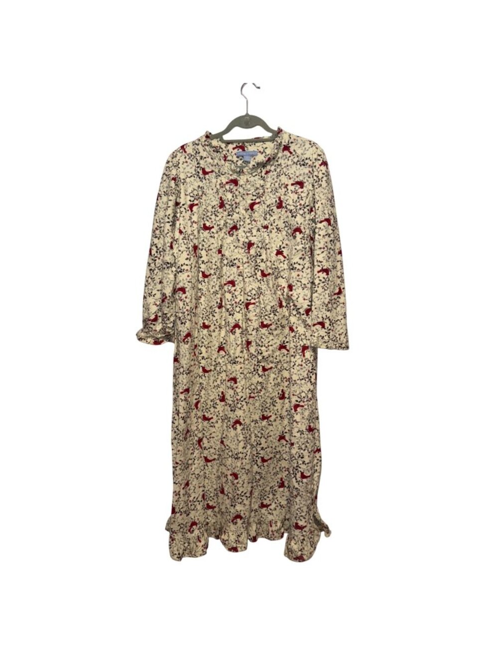 Only Necessities Womens Cardinal Fleece Nightgown Nap Dress Long Sleeves Size M